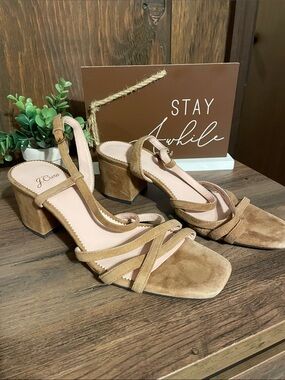 J. Crew Suede Leather Strappy Block Heel Sandals in Tan • Size 7